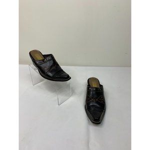 Victoria Spencer Womens 6M Brown Ranger Mule Heel Studded Slip On Clog Shoes